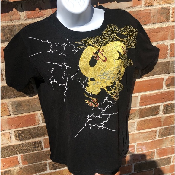 Joye 100% Cotton Gold And Silver dragon TShirt. Designs On Front And Back Size M - Picture 2 of 12